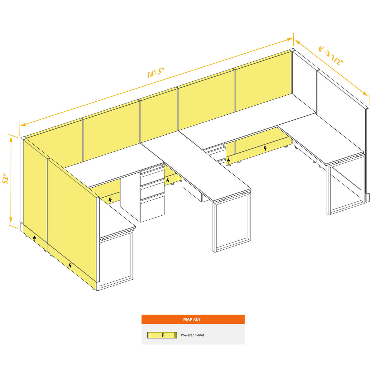 L-Shaped Cubicles 53H 2-Pack Bullpen Powered
