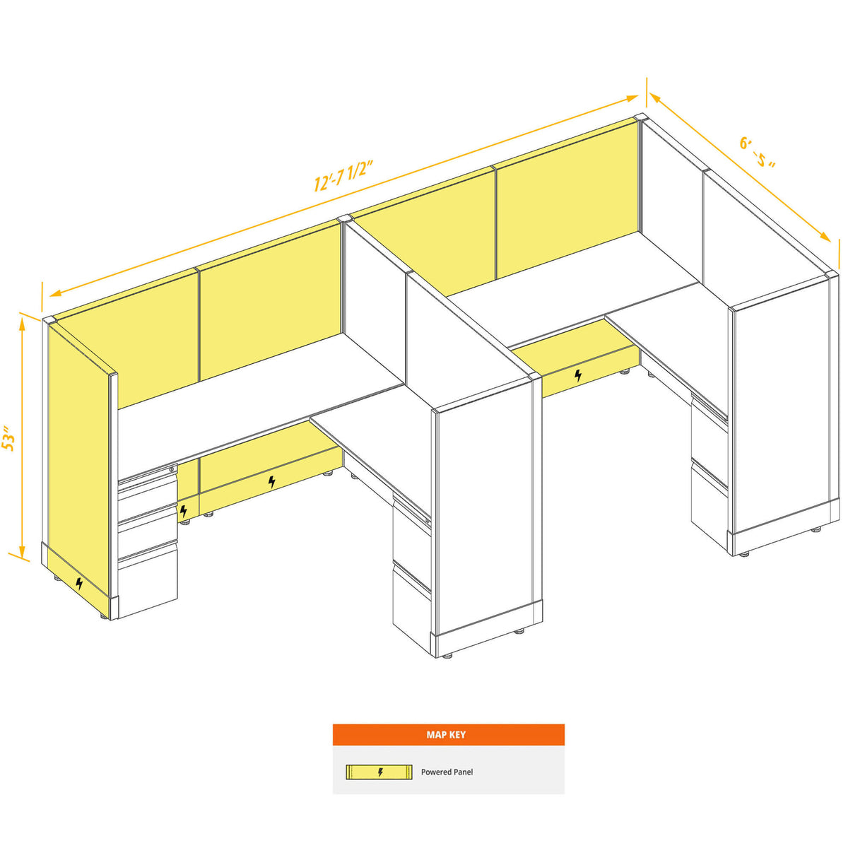 L-Shaped Cubicles 53H 2-Pack In-Line Powered