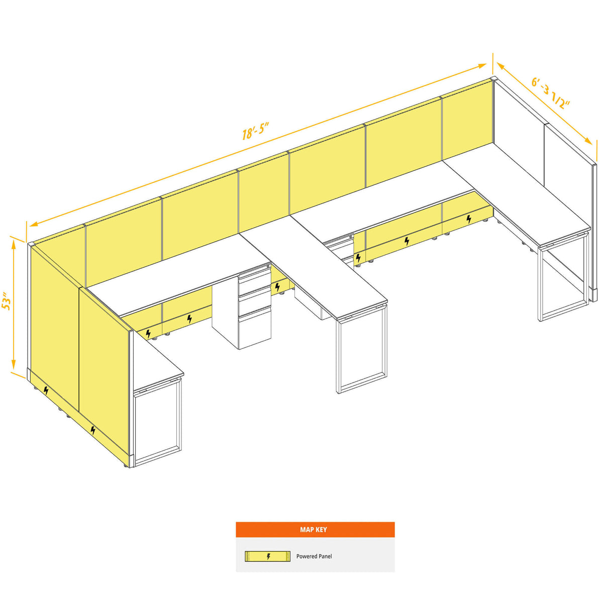 L-Shaped Cubicles 53H 2-Pack Bullpen Powered
