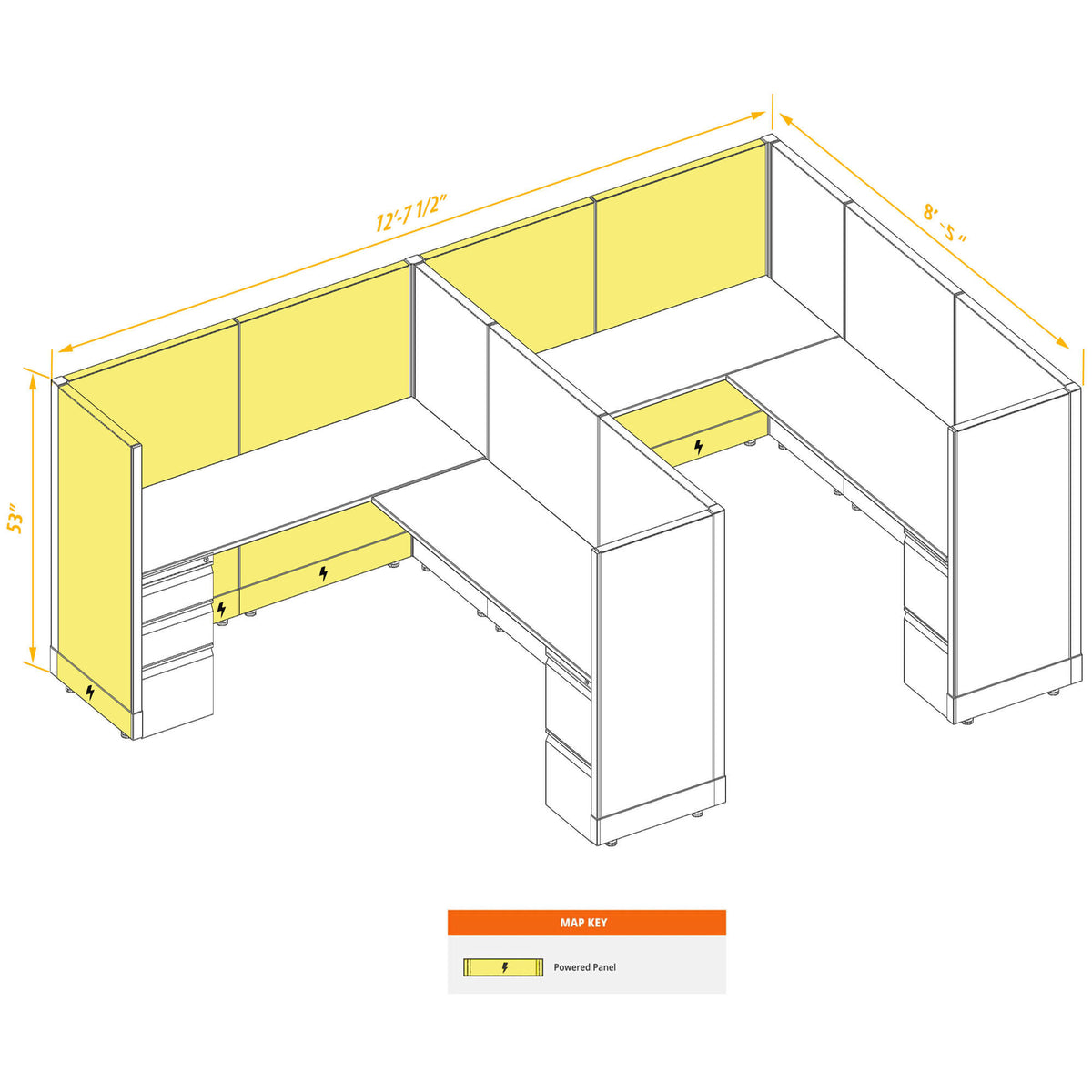 L-Shaped Cubicles 53H 2-Pack In-Line Powered