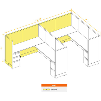 L-Shaped Cubicles 53H 2-Pack In-Line Powered