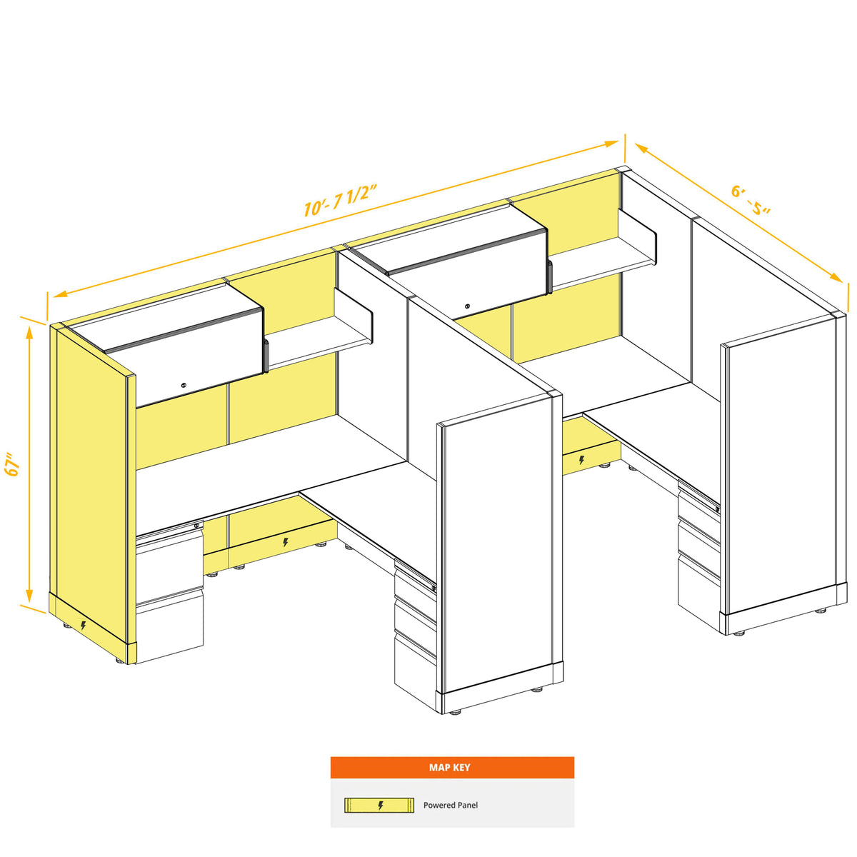 L-Shaped Cubicles 67H 2-Pack In-Line Powered