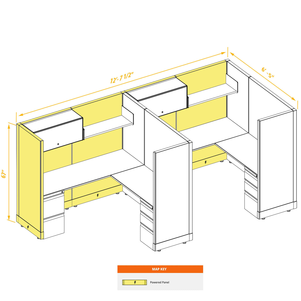 L-Shaped Cubicles 67H 2-Pack In-Line Powered