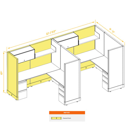 L-Shaped Cubicles 67H 2-Pack In-Line Powered