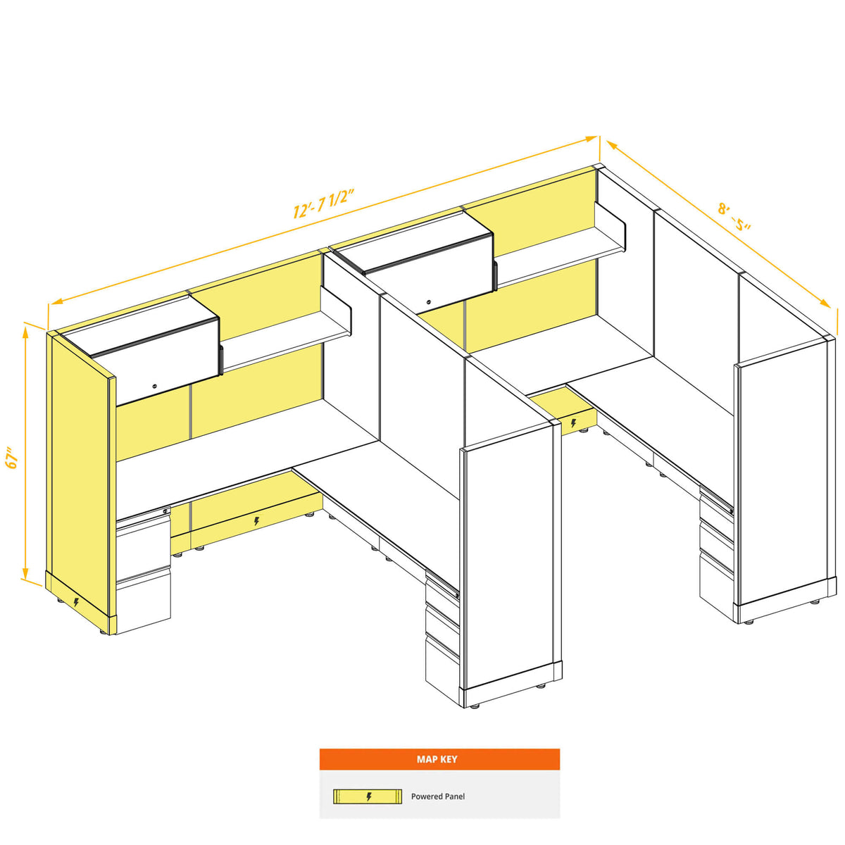 L-Shaped Cubicles 67H 2-Pack In-Line Powered