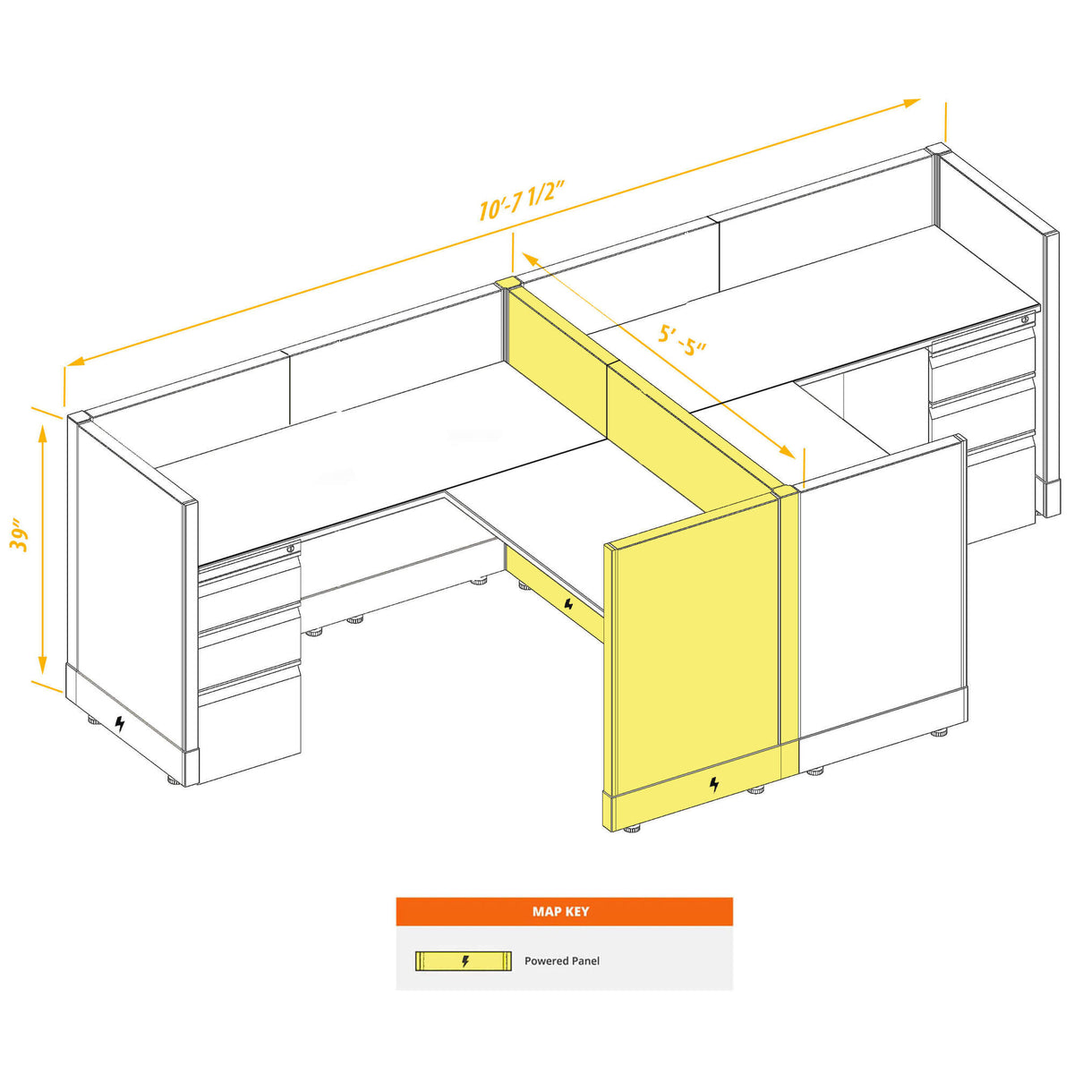 L-Shaped Cubicles 39H 2-Pack Cluster Powered