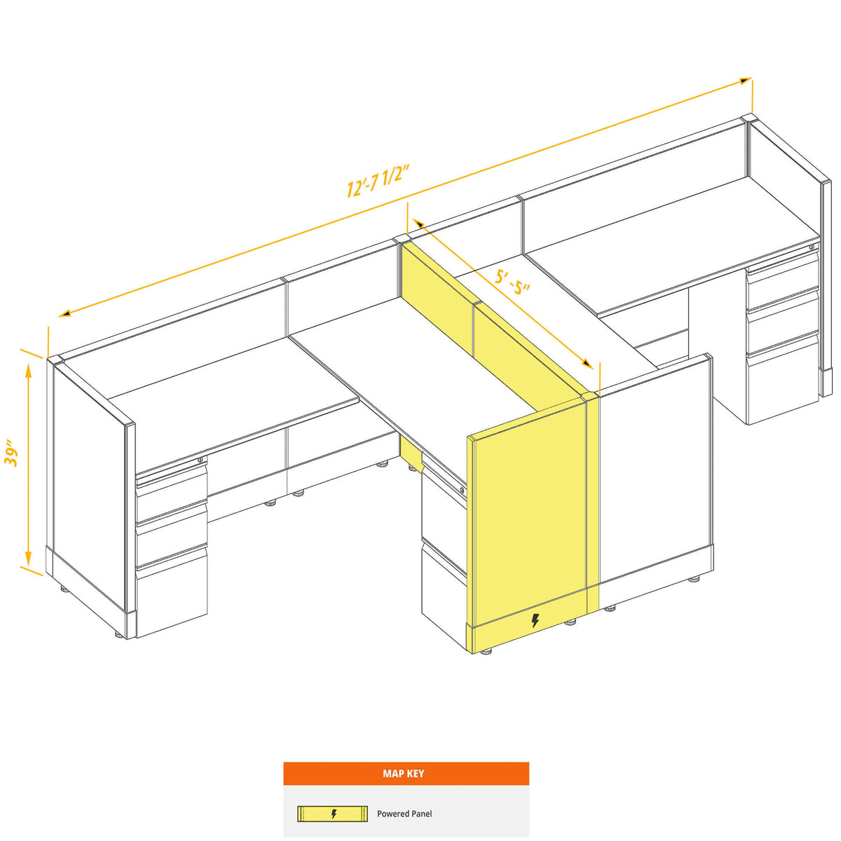 L-Shaped Cubicles 39H 2-Pack Cluster Powered