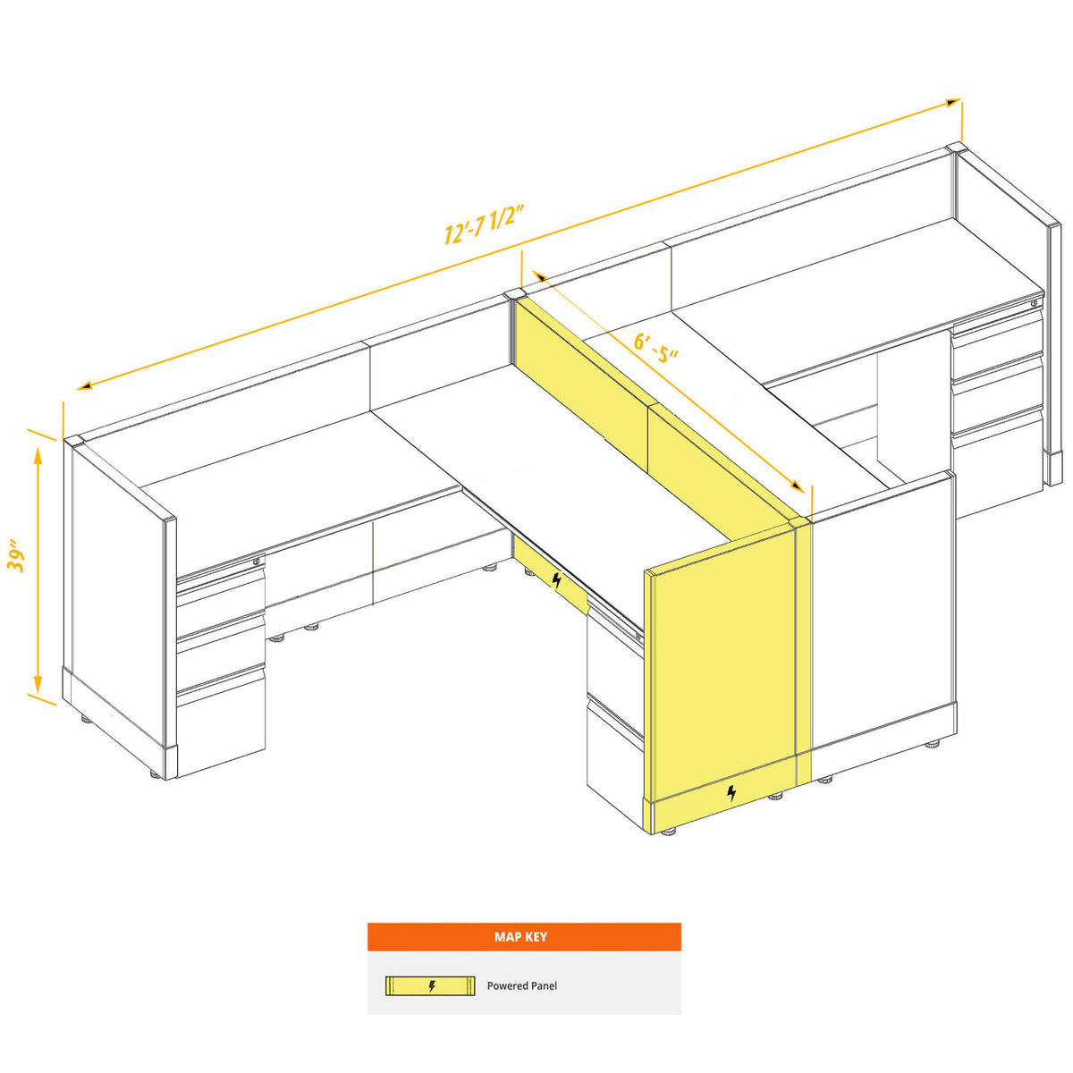 L-Shaped Cubicles 39H 2-Pack Cluster Powered