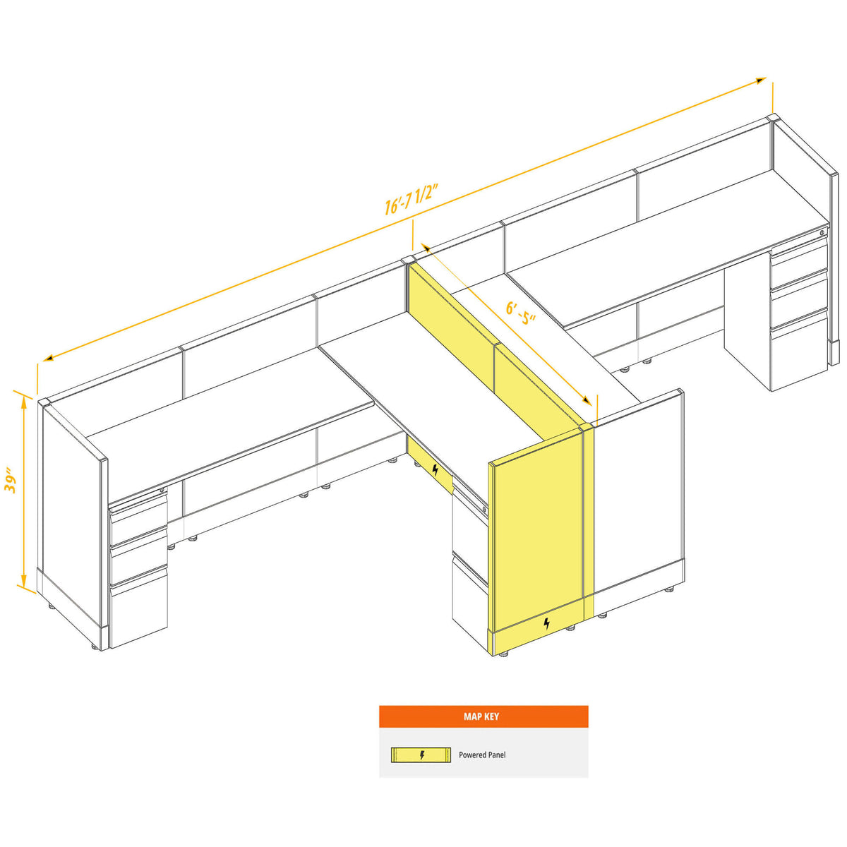 L-Shaped Cubicles 39H 2-Pack Cluster Powered