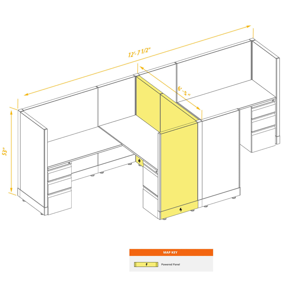 L-Shaped Cubicles 53H 2-Pack Cluster Powered