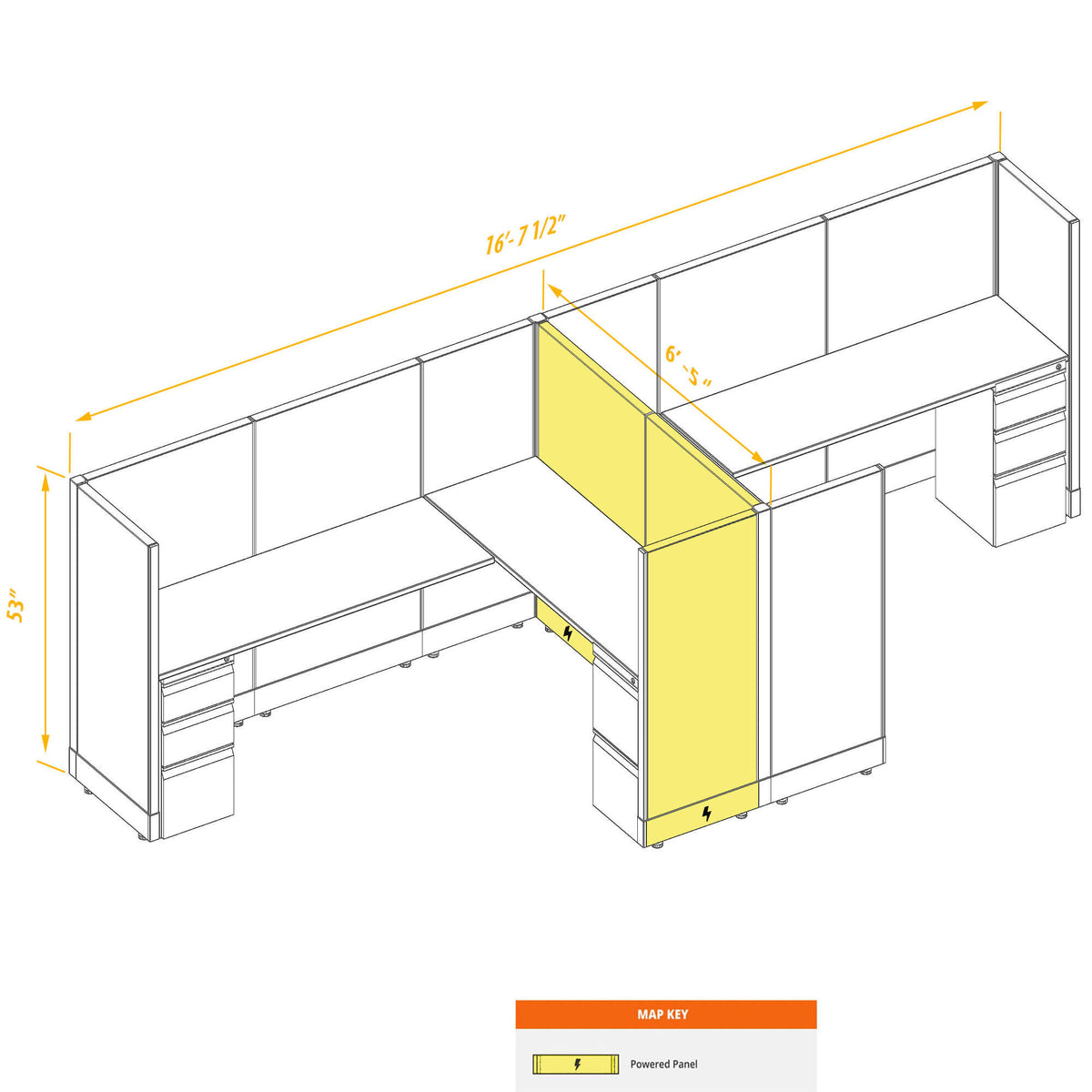L-Shaped Cubicles 53H 2-Pack Cluster Powered