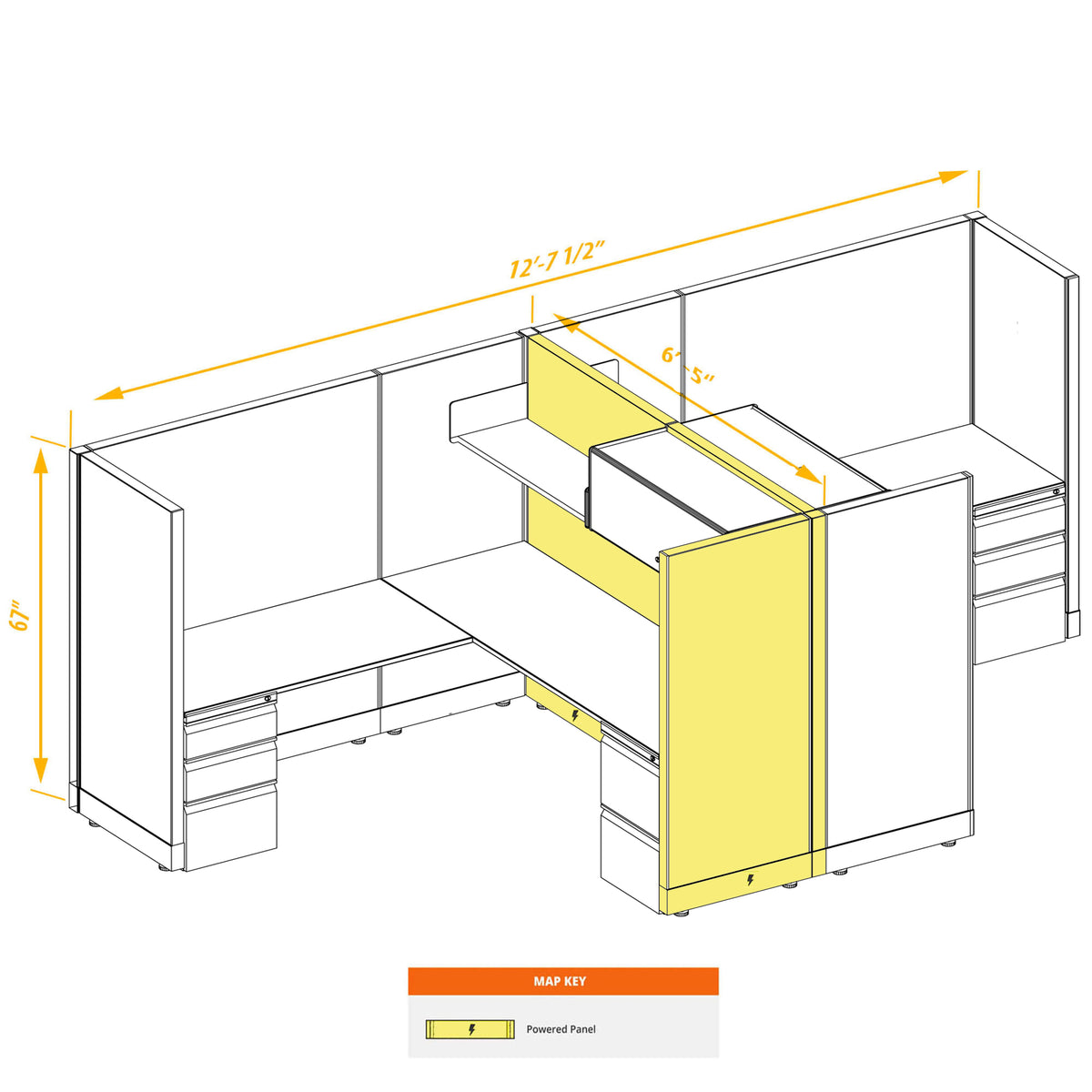L-Shaped Cubicles 67H 2-Pack Cluster Powered