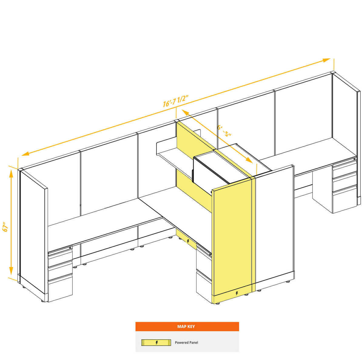 L-Shaped Cubicles 67H 2-Pack Cluster Powered