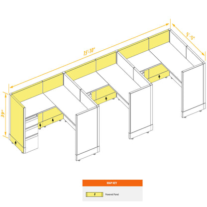 L-Shaped Cubicles 39H 3-Pack In-Line Powered