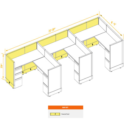 L-Shaped Cubicles 39H 3-Pack In-Line Powered