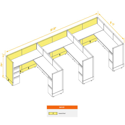 L-Shaped Cubicles 39H 3-Pack In-Line Powered