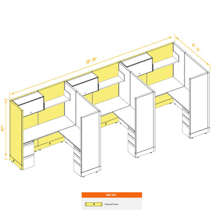 L-Shaped Cubicles 67H 3-Pack In-Line Powered