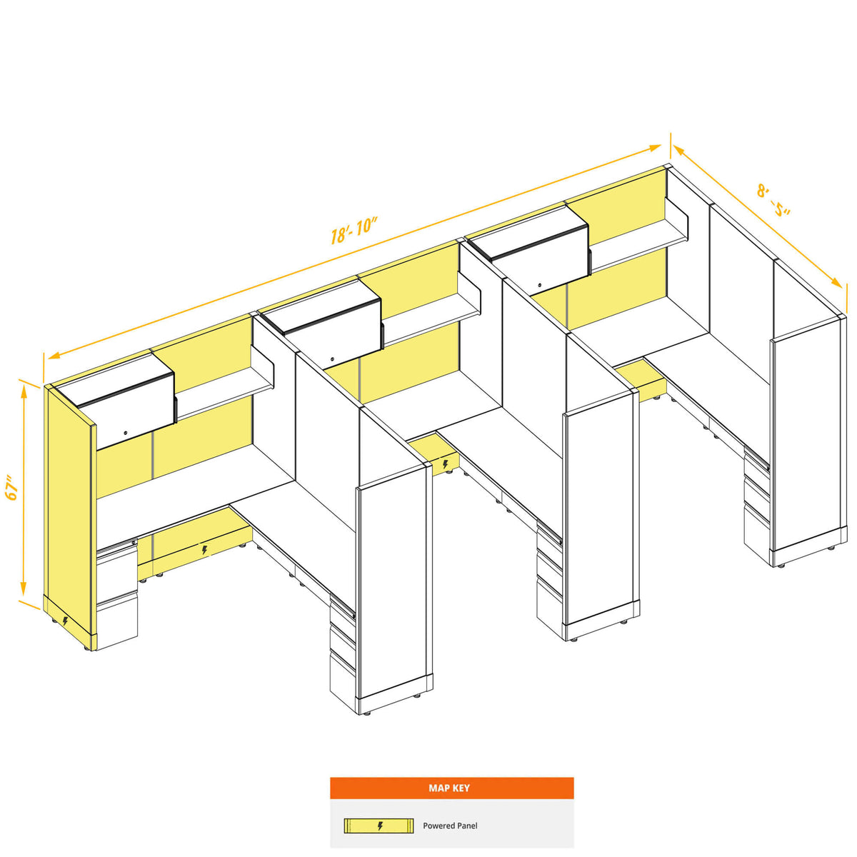L-Shaped Cubicles 67H 3-Pack In-Line Powered