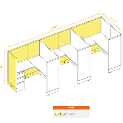 L-Shaped Cubicles 53H 3-Pack In-Line Powered