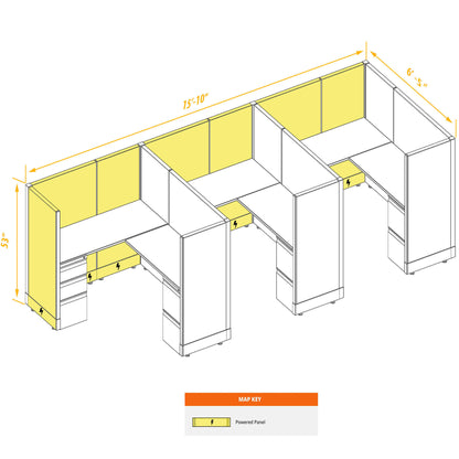 L-Shaped Cubicles 53H 3-Pack In-Line Powered