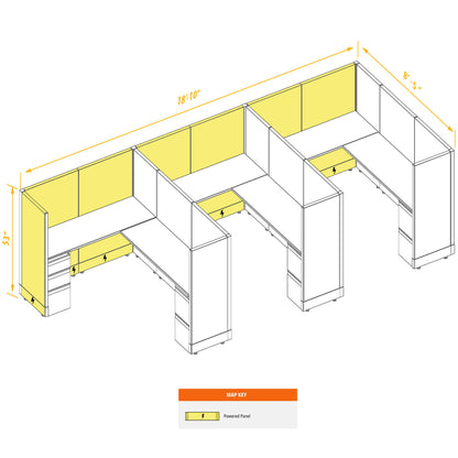 L-Shaped Cubicles 53H 3-Pack In-Line Powered