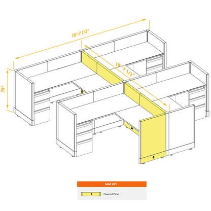 L-Shaped Cubicles 39H 4-Pack Cluster Powered
