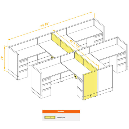 L-Shaped Cubicles 39H 4-Pack Cluster Powered
