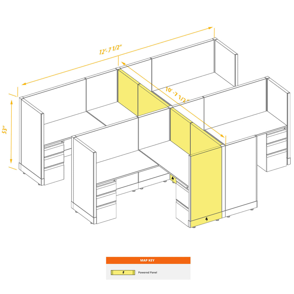 L-Shaped Cubicles 53H 4-Pack Cluster Powered