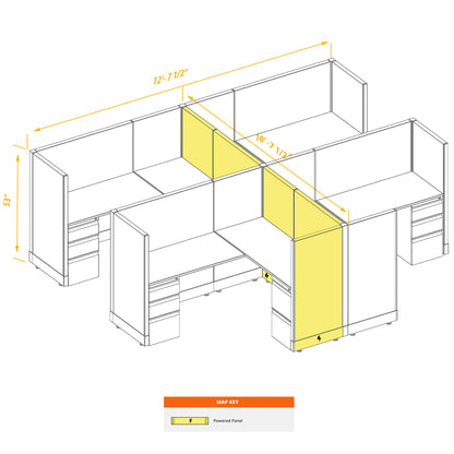 L-Shaped Cubicles 53H 4-Pack Cluster Powered