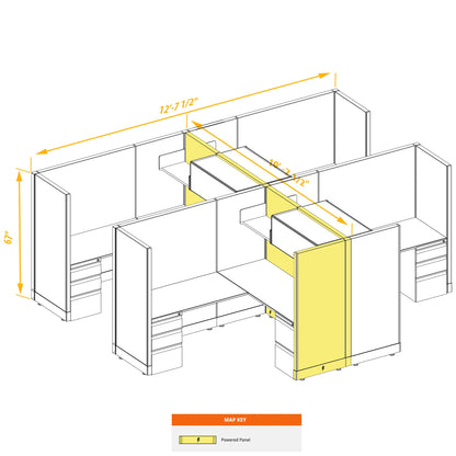 L-Shaped Cubicles 67H 4-Pack Cluster Powered