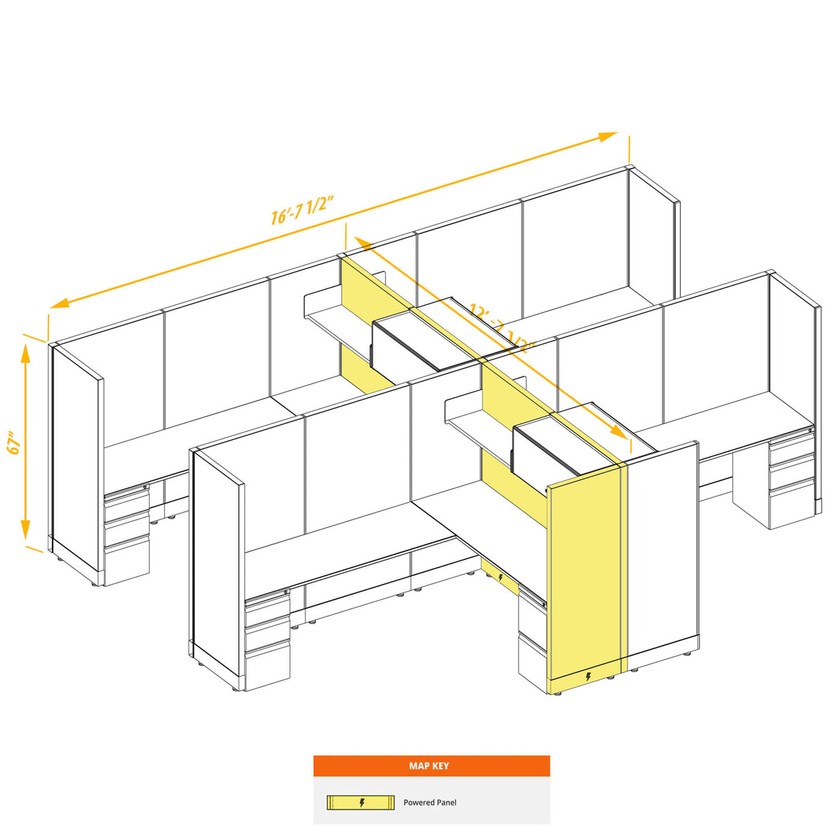 L-Shaped Cubicles 67H 4-Pack Cluster Powered