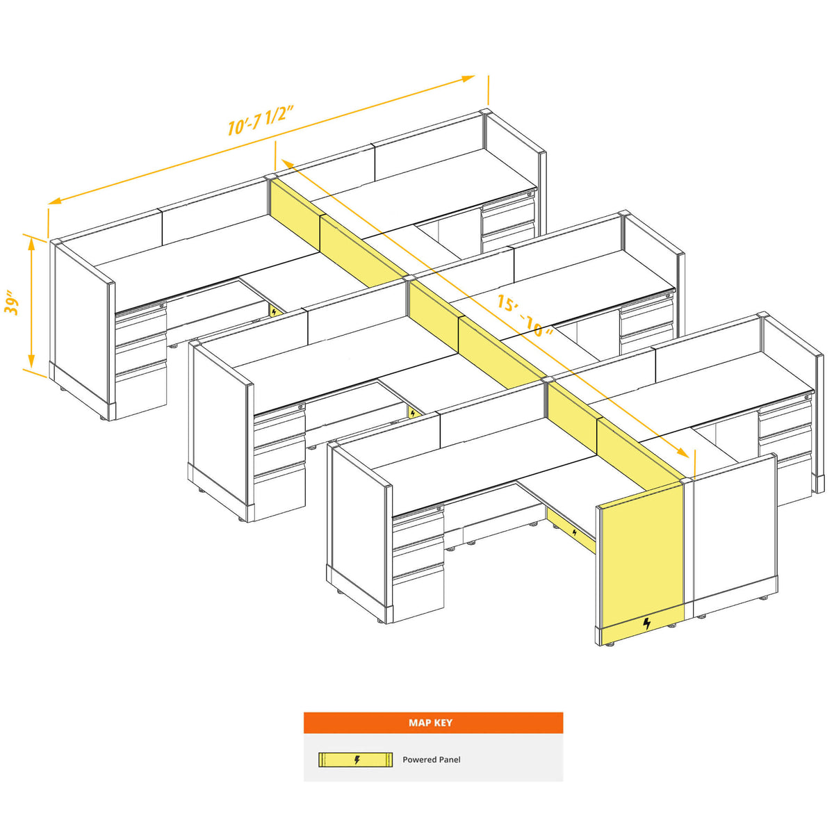 L-Shaped Cubicles 39H 6-Pack Cluster Powered