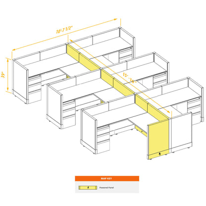 L-Shaped Cubicles 39H 6-Pack Cluster Powered