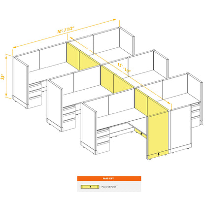 L-Shaped Cubicles 53H 6-Pack Cluster Powered
