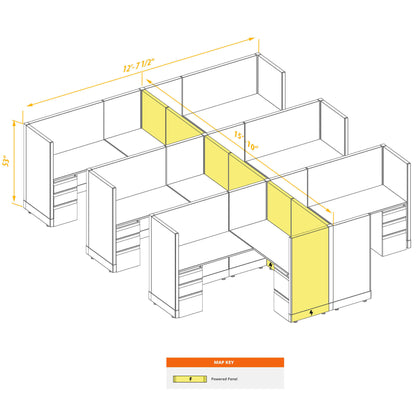 L-Shaped Cubicles 53H 6-Pack Cluster Powered