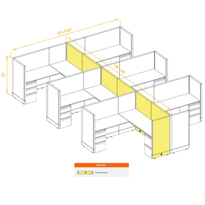 L-Shaped Cubicles 53H 6-Pack Cluster Powered