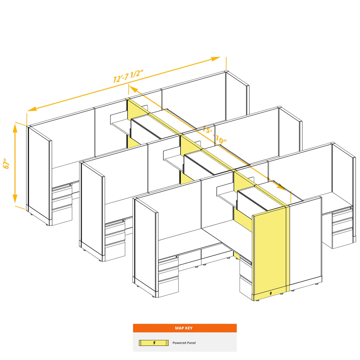 L-Shaped Cubicles 67H 6-Pack Cluster Powered