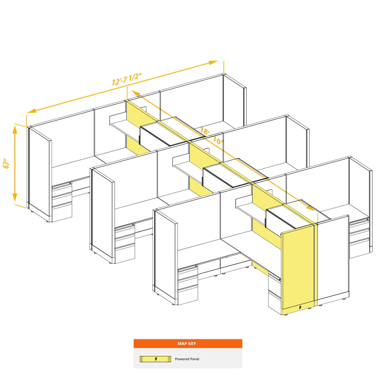 L-Shaped Cubicles 67H 6-Pack Cluster Powered