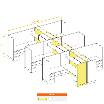 L-Shaped Cubicles 67H 6-Pack Cluster Powered