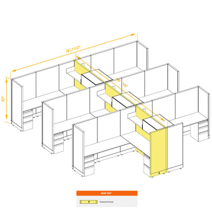 L-Shaped Cubicles 67H 6-Pack Cluster Powered