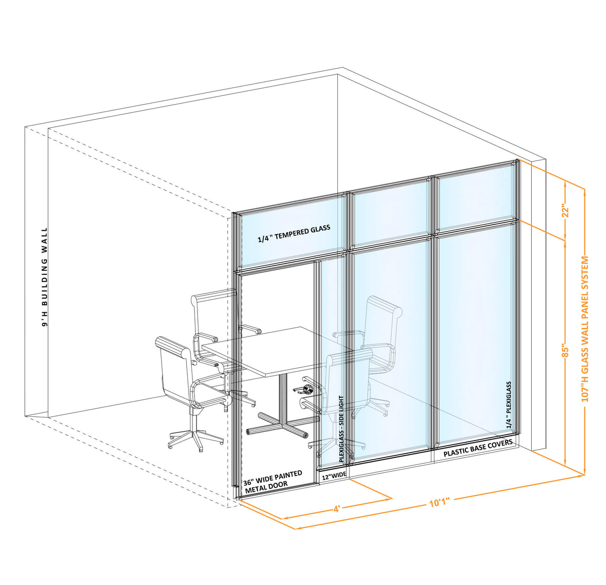 Modular Conference Room Partitions I-Shape 107H