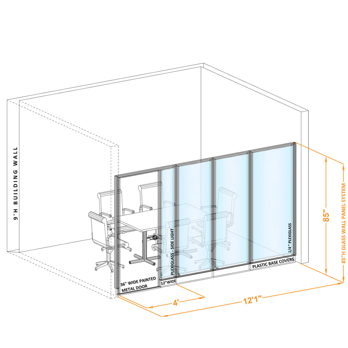 Modular Conference Room Partitions I-Shape 85H