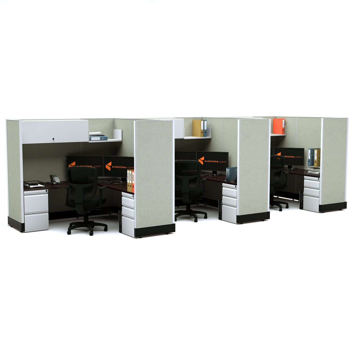 L-Shaped Cubicles 67H 3-Pack In-Line Non-Powered