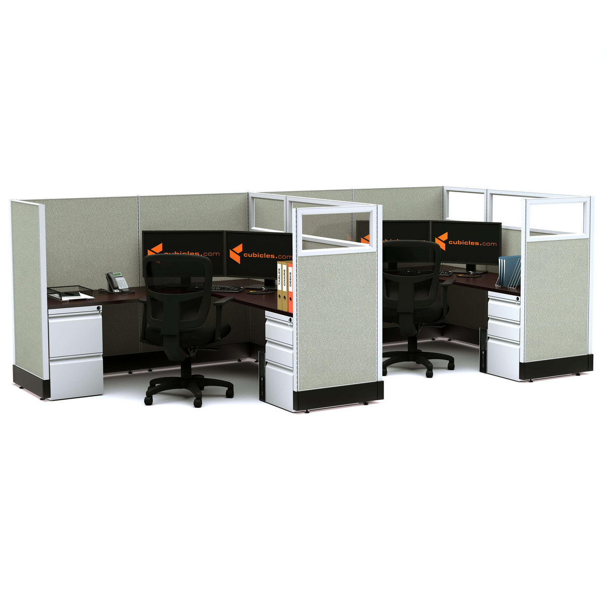 L-Shaped Cubicles Partial Glass 53H 2-Pack In-Line Non-Powered