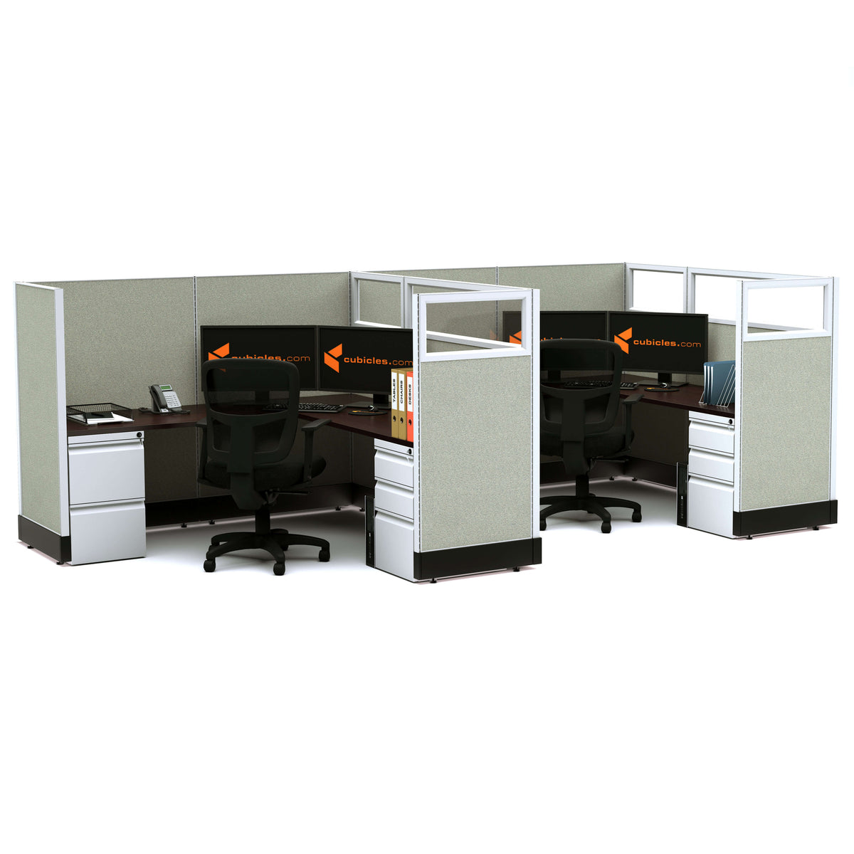 L-Shaped Cubicles Partial Glass 53H 2-Pack In-Line Powered