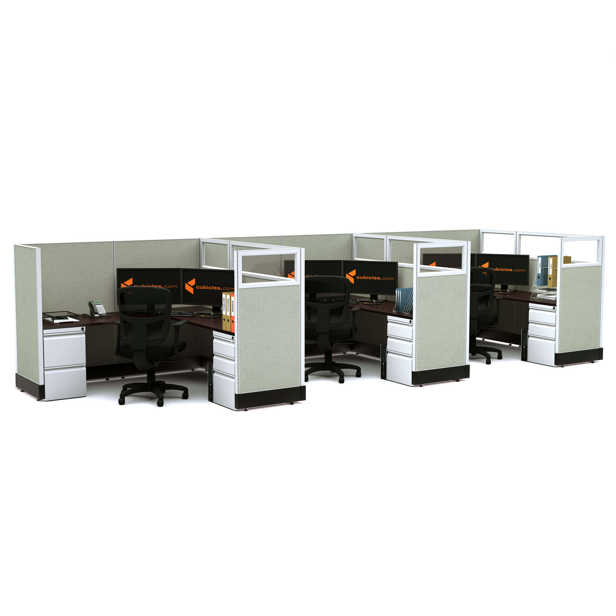L-Shaped Cubicles Partial Glass 53H 3-Pack In-Line Powered