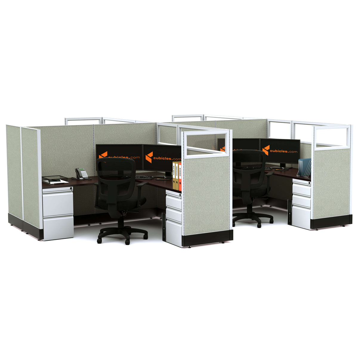 L-Shaped Cubicles Partial Glass 53H 4-Pack Cluster Powered
