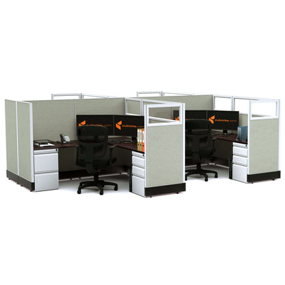 L-Shaped Cubicles Partial Glass 53H 4-Pack Cluster Powered