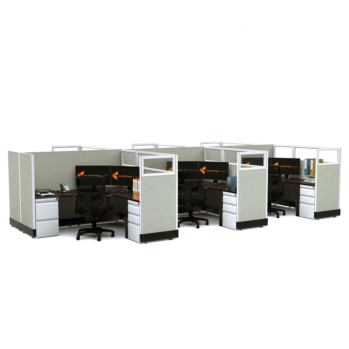 L-Shaped Cubicles Partial Glass 53H 6-Pack Cluster Non-Powered