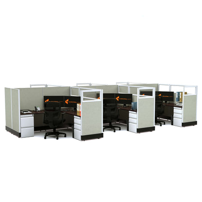 L-Shaped Cubicles Partial Glass 53H 6-Pack Cluster Powered